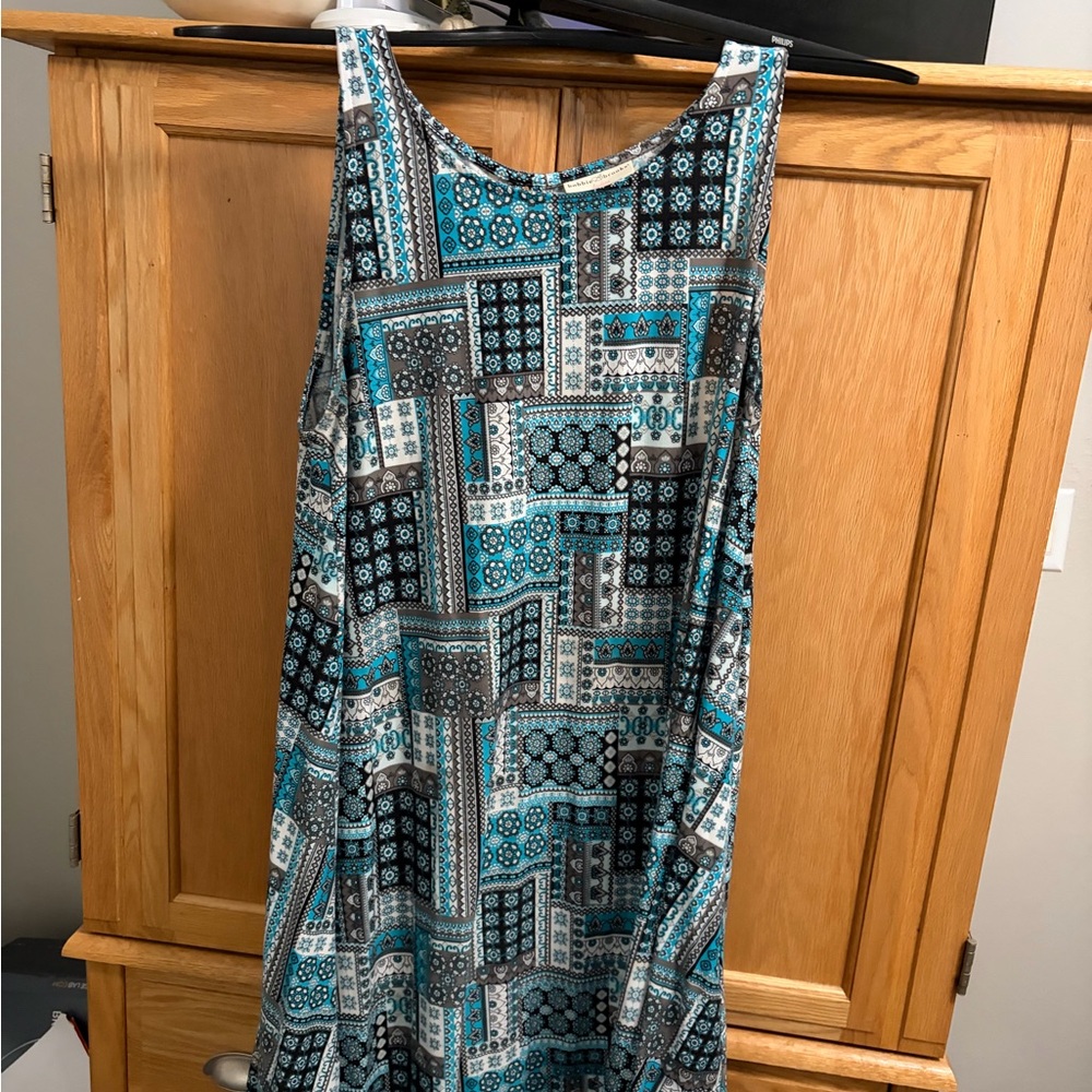 Bobbie Brooks Teal, Black and White Patchwork Tank Dress